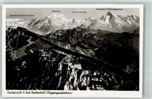 Predigtstuhl 1939 Fliegeraufnahme der Seilbahnstation mit Dachstein Watzmann und Hochkalter