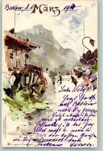 1900 Monat März Eine Wassermühle Veilchen Adelskorrespondenz