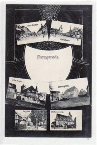 Harzgerode Harzgerode mit Villa Meyer, Oberstrasse, Marktplatz, Schlossplatz, Bergstadt und St. Marienkirche gelaufen von 1907. Gute Erhaltung.