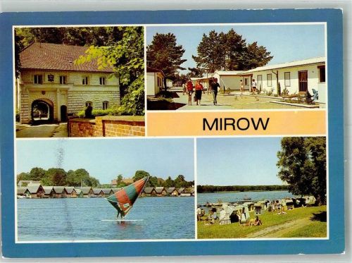 17252 O2083 Mirow , Meckl Foto AK Torhaus Granzow Bungalowsiedlung Mirower See Bootshäuser Strandbad Segel Strandkorb