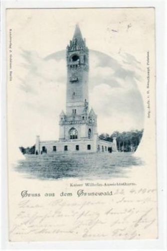 Berlin Wilmersdorf, Grunewald mit Kaiser Wilhelm Thurm gelaufen von 1900. Gute Erhaltung.