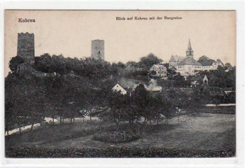 Kohren-Sahlis Kohren mit Blick auf die Burgruine gelaufen von 1930. Leicht stockfleckig, sonst gut erhalten.