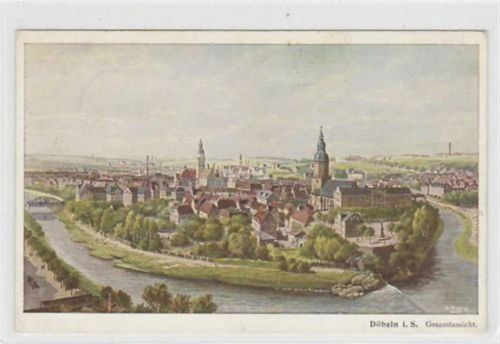 Döbeln Döbeln mit Gesamtansicht. Feldpost, mit Stempel von 1917. leichte Eckabschürfungen, leicht fleckig, sonst gut erhalten.