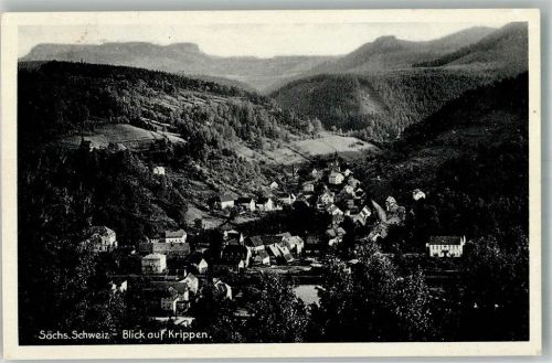 Krippen 1938 Panorama des Ortes in der Sächsischen Schweiz