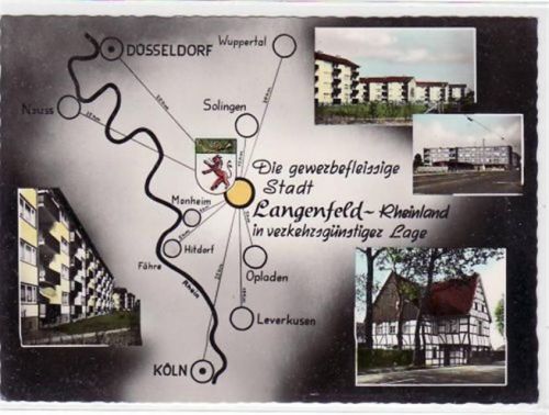 Hilden Langenfeld mit 4 Abbildungen und Gebietskarte gelaufen, mit Marke und Stempel von 1973. Gute Erhaltung.