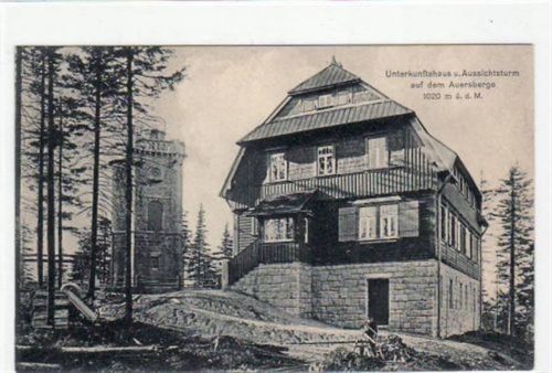 Auersberg Auersberg mit Unterkunftshaus und Turm. ungelaufen rückseitiger Stempel von 1910. Gute Erhaltung.