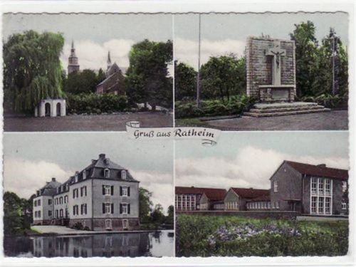 Ratheim mit 4 Abbildungen gelaufen von 1960 kleiner Knick unten rechts, leicht fleckig, sonst gut erhalten