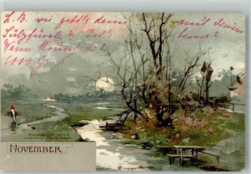 1902 Monat November Die untergehende Sonne über kahler Winterlandschaft Adelskorrespondenz