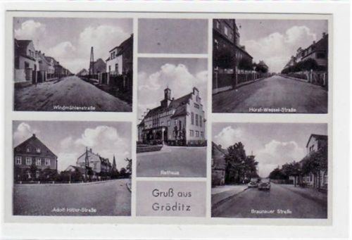 Gröditz Gröditz mit Rathaus, Adolf - Hitler - Straße, Horst - Wessel - Straße, Windmühlenstraße und Braunauer-Straße ungelaufen Top Erhaltung. WK II