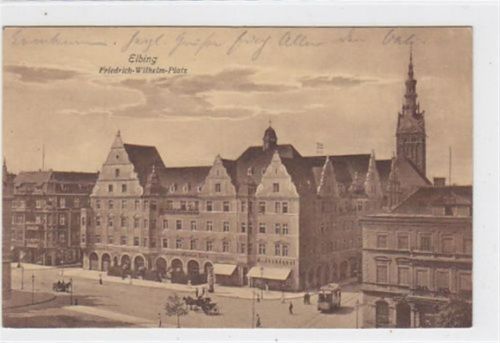 Elbing / Pocztówka Elblag. Friedrich-Wilhelm-Platz Straßenbahn gelaufen 1926. Gute Erhaltung.