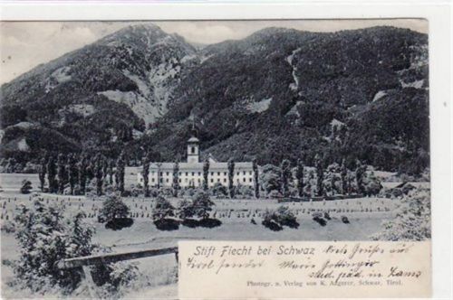 Schwaz Stift Fiecht bei Schwaz gelaufen von 1905. Ecken mit Albumabdrücken, kleiner Knick unten links, sonst gut erhalten
