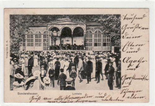 Sondershausen Sondershausen mit Lohhalle gelaufen von 1909. Leicht stockfleckig, sonst gut erhalten.