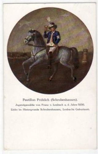 Schrobenhausen mit Postillon Fröhlich, Jugendgemälde von Franz von Lenbach aus dem Jahre 1856 ungelaufen leichte Abschürfungen, leichter Bug oben rechts, kleiner Knick oben links, sonst gut erhalten