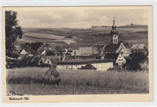 Wolnzach mit Blick auf die Kirche gelaufen, mit Marke und Stempel von 1940. Leicht fleckig, sonst gut erhalten