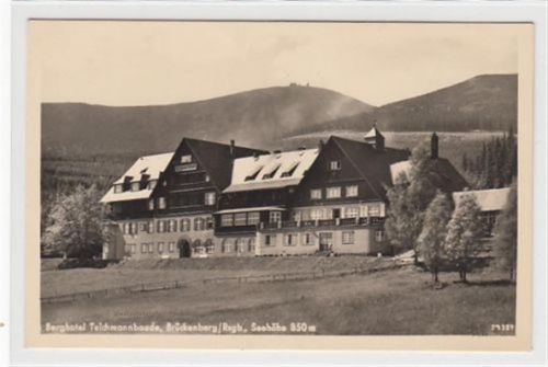 Berghotel Teichmannbaude bei Brückenberg / Bierutowice - Kreis Hirschberg / Jelenia Góra im Riesengebirge. Karte beschrieben Top Erhaltung.