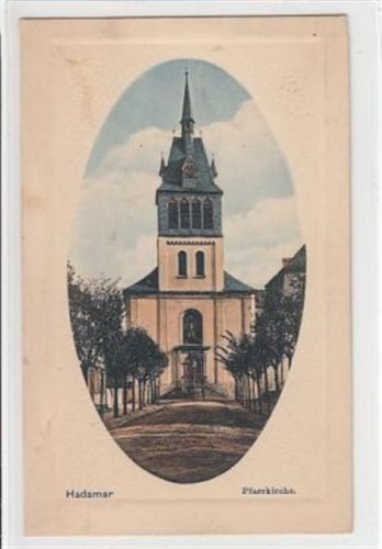 Hadamar Hadamar, Passepartoutkarte. Pfarrkirche. Feldpost, Stempel von 1918 kleiner Knick oben in der Mitte und unten links, leicht stockfleckig, sonst gut erhalten