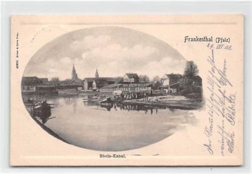 Frankenthal, Passepartoutkarte. Rhein-Kanal gelaufen. Gute Erhaltung.