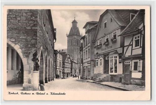 Korbach Korbach. Rathaus mit Roland und Kilianskirche gelaufen kleiner Knick oben und unten rechts, sonst gut erhalten