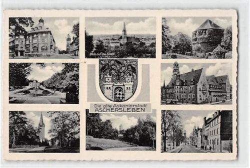 Aschersleben Aschersleben mit Herrenbreite und Johannispromenade gelaufen. Vorderseite löst sich rechts von der Rückseite, leicht fleckig, sonst gut erhalten
