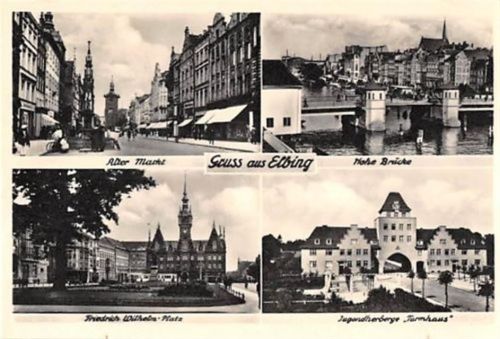 Elbing Elbing / Elblag. Alte Markt Hohe Brücke Friedrich-Wilhelm-Platz Jugendherberge Turmhaus ungelaufen Top Erhaltung.