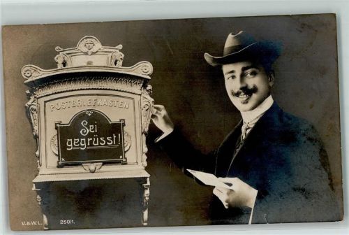 Verlag V. & W.L. 250-1 Mann mit einem Brief Briefkasten 1906 Foto AK