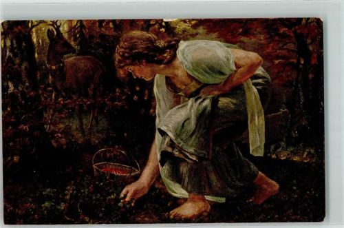 Nr. 92 Ein Märchen Frau sammelt im Wald Beeren sign. H. Neuhaus AK