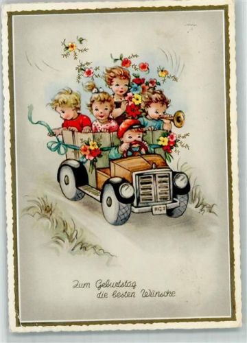 Geburtstag Kinder AK Glückwunsch Auto 1963 Künstlerkarte