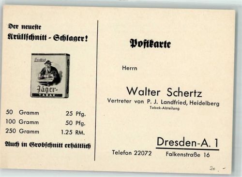 Jäger Tabak Vertreterkarte