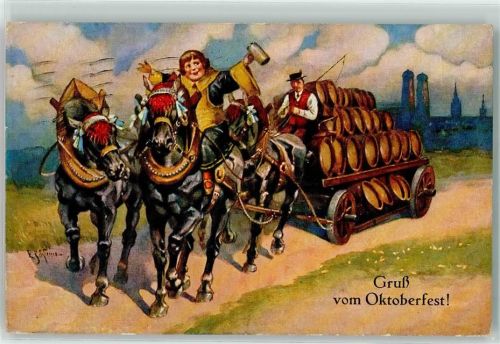 München Oktoberfest Münchner Kindl Brauereiwagen sign E. Schlemo