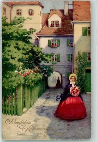Biedermeier Frau mit Blumen Geburtstag Meissner u. Buch 2989 AK Baumgarten, Fritz 1928