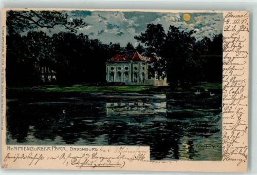 W8000 München Künstlerkarte Nr. 1241 sign. Fritz Bergen Nymphenburger Park Badenburg AK Zieher Ottmar 1899 Gebrauchsspuren