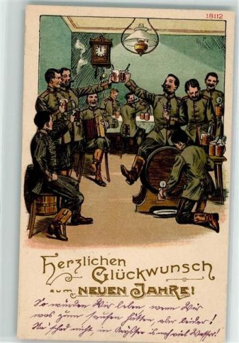 1916 Neujahr Soldaten feiern mit Bier Ziehharmonika Militär WK I