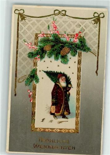 Passepartout Tannenzapfen Tannenbaum Golddruck AK