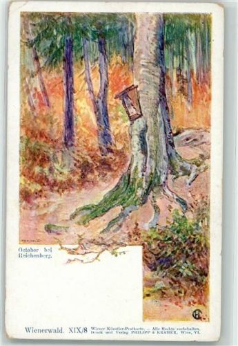 Wienerwald XIX/8 Oktober bei Reichenberg Philipp & Kramer 1899 Künstlerkarte