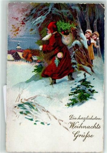 Kinder im Wald beobachten Nikolaus AK Weihnachtsmann