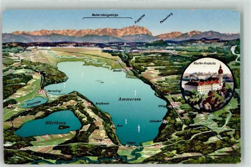 Utting Vogelschau Ammersee und Umgebung Kloster Andechs Verlag Ottmar Zieher