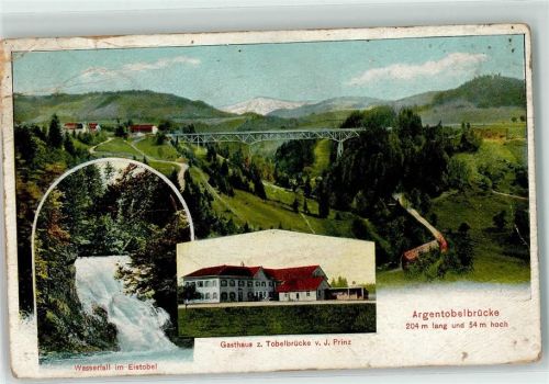 Maierhöfen 1909 Wasserfall im Eistobel Gasthaus z. Tobelbrücke v. J. Prinz Argentobelbrücke