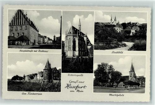 Haßfurt Hauptstraße mit Rathaus Ritterkapelle am Fischerrain Marktplatz