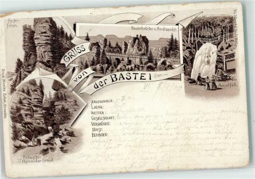 Bastei 1900 Bastei Felsen Bastei Brücke v. Ferdinandst. Amselfall Felsenthor Uttewalder Grund