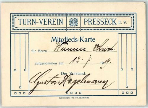 Presseck 1919 Turn-Verein Mitglieds-Karte Wunner