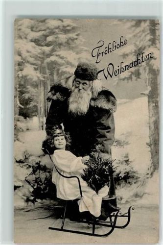 Weihnachten Mädchen Schlitten Weihnachtsmann 1907
