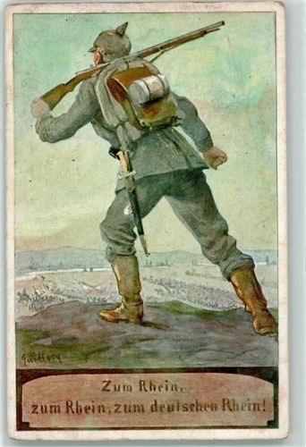 1915 Soldat Gewehr Zum Rhein Zum deutschen Rhein sign. Guittery