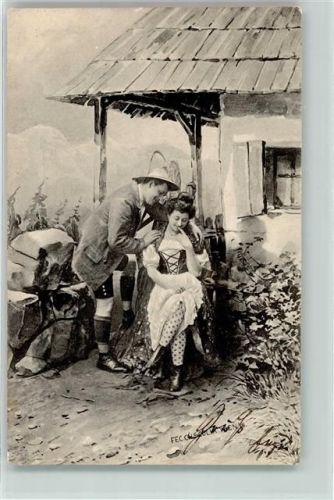 Fec. Chr. Scolik Wien - Tracht Liebespaar Erotik AK Fotomontage 1901 Künstlerkarte