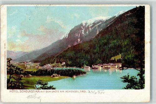 Achenkirch 1901 Hotel Scholastika mit dem Unnütz am Achensee