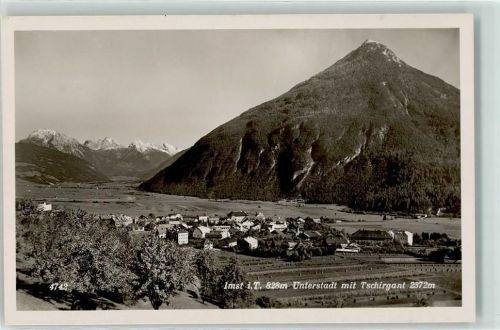 6460 Imst Foto AK Unterstadt mit Tschirgant 2372 m