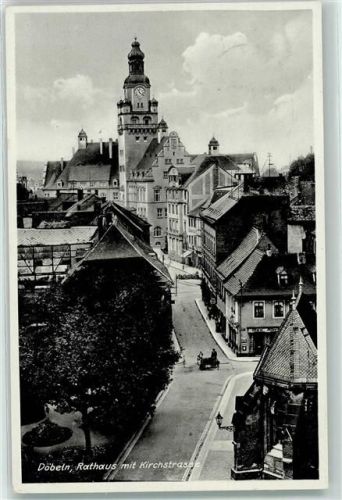 Döbeln Rathaus Kirchstraße Geschäft Uhr Bahnpost Chemnitz Riesa Zug Nr.73