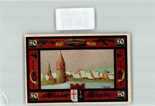 32676 W4927 Lügde 1921 - Notgeld Stadt Lügde 50 Pfennig Nr. 011450 Stadtmauer