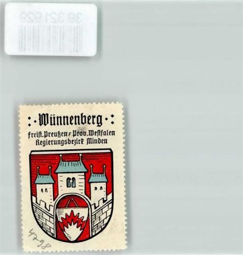 Wünnenberg Vignette Wappen Freist. Preußen Prov. Westfalen Regierungsbezirk Minden