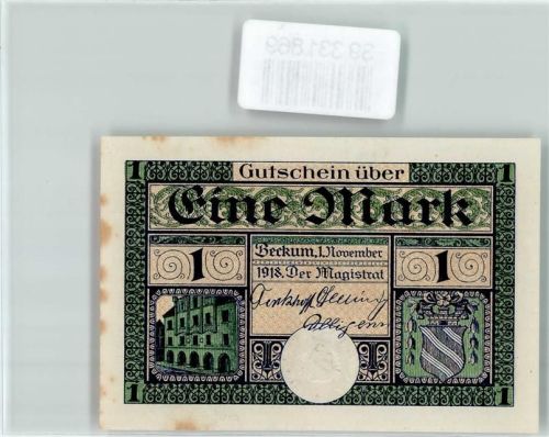 Beckum Notgeld Gutschein Eine Mark Brunnen