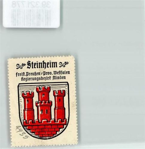 Steinheim Vignette Wappen Freist. Preußen Prov. Westlen Regierungsbezirk Minden